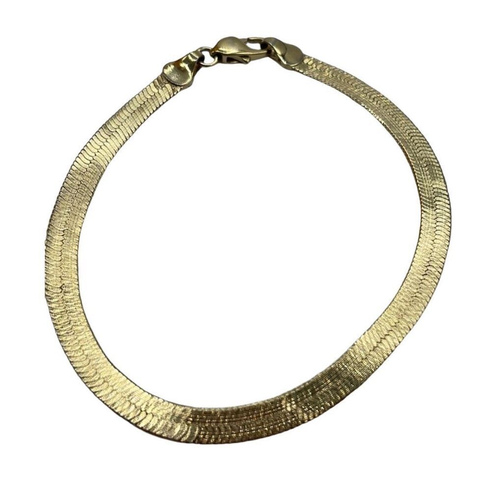 Vintage “Gold Shield “Wide herringbone flat bracelet.